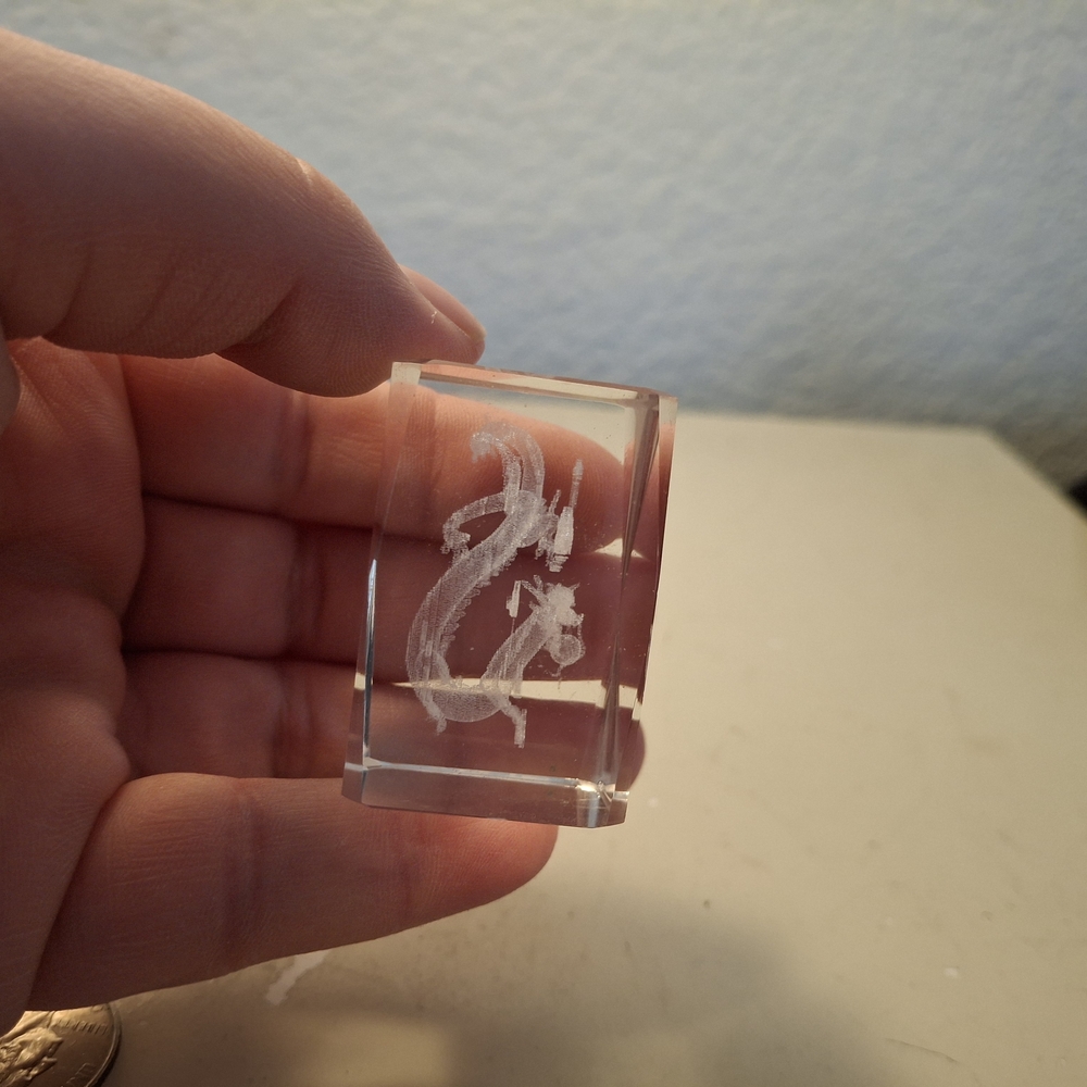 Small Etched Dragon Glass Paperweight